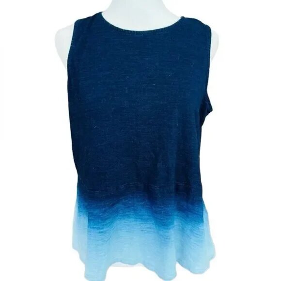 J.Jill Pure Jill Indigo Knit Dip Dyed Peplum Sleeveless Tank Top Large Tall Boho - Picture 2 of 8